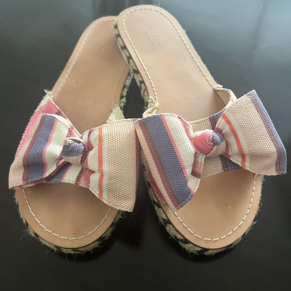 Kate Spade Striped Bow Slip-On Sandals. Worn once